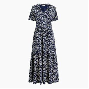 J. Crew V-Neck Tiered Knit Midi Dress